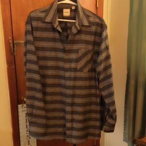Striped Gray and Black Button-Up Shirt